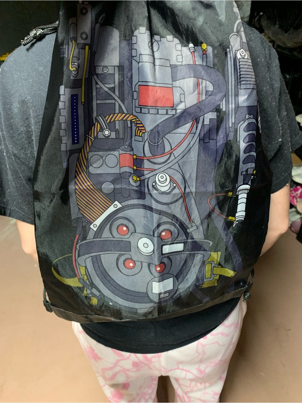 Black Graphic Drawstring Backpack - Picture 4 of 7